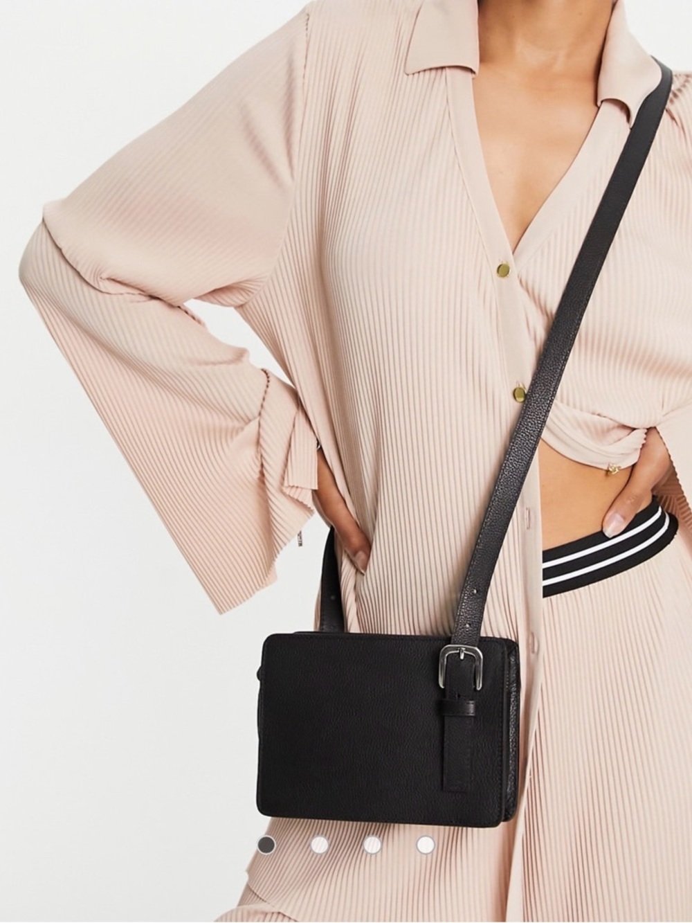 Asos Design Black Leather Double Buckle Boxy Crossbody Bag New Nwot